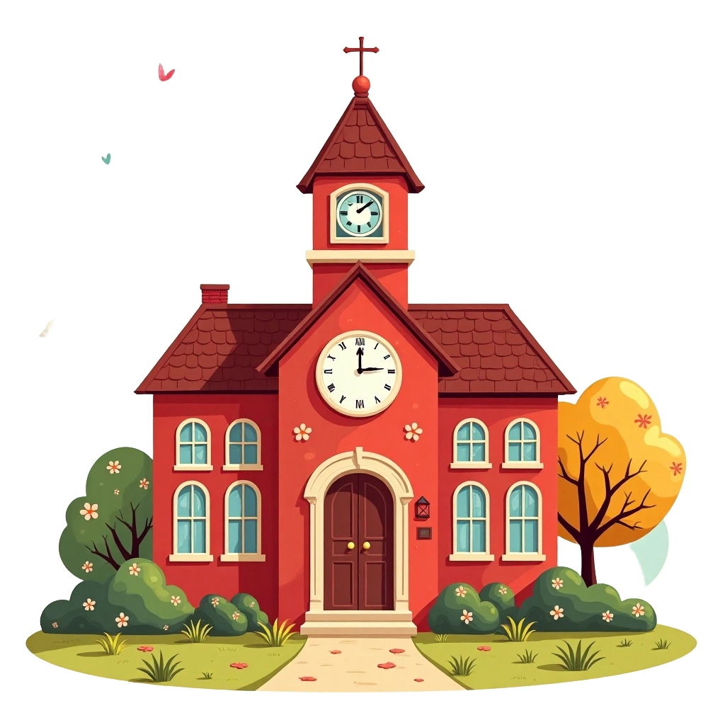 School Building with Clock Tower